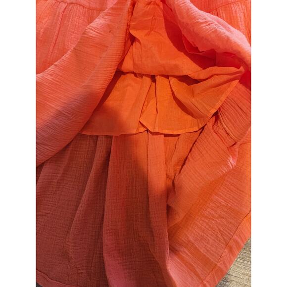 And the why gauzy smocked cotton sun dress ruffle coral orange XL new - Picture 4 of 8